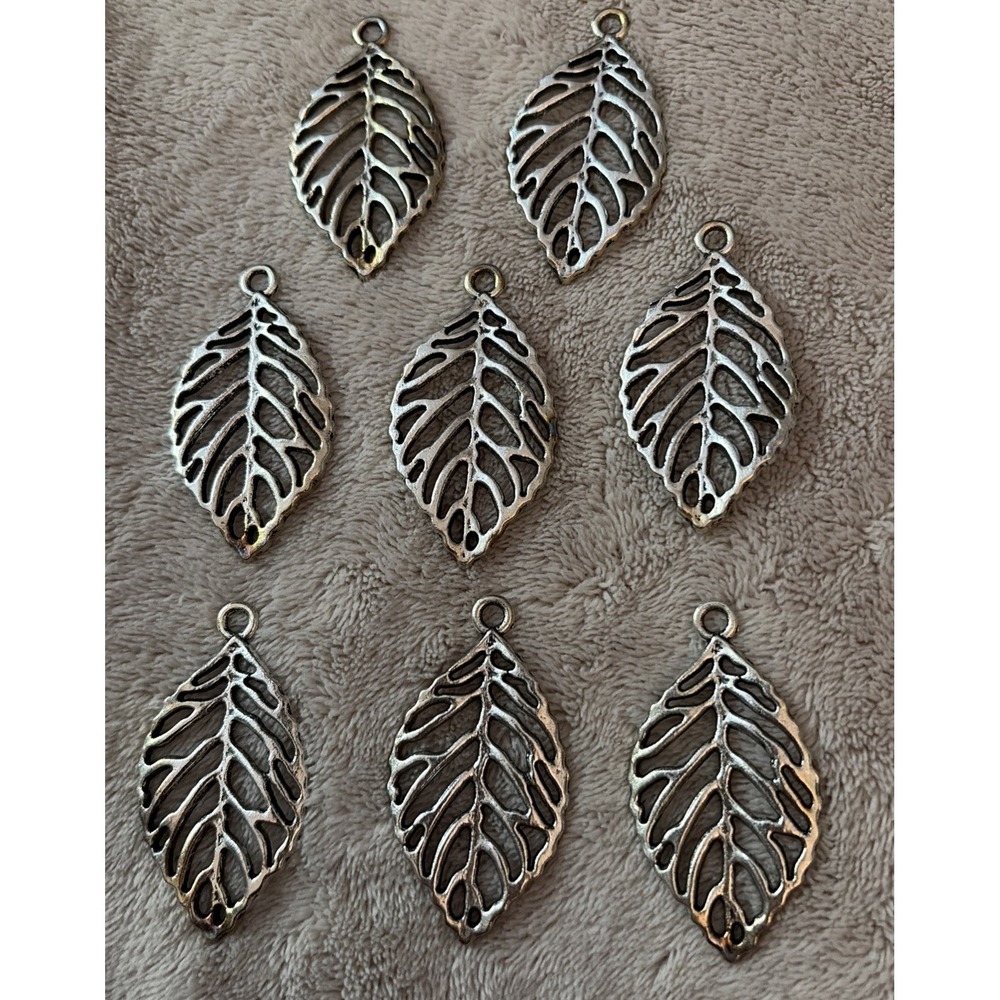 8 Pcs Silver Plated Leaf Charms For Jewelry Making Necklace Bracelet Earrings